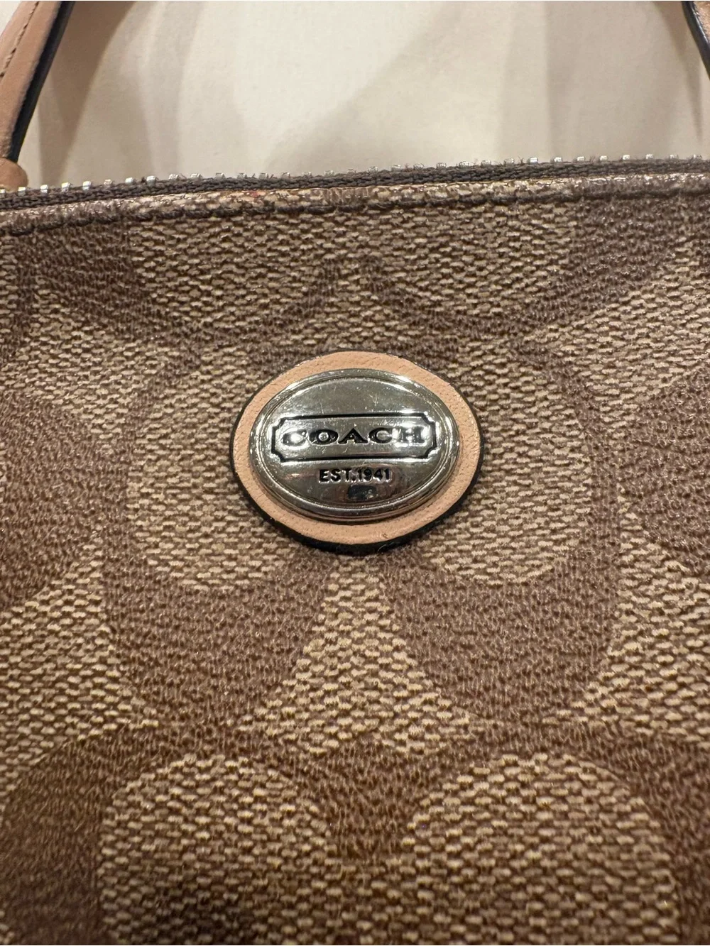 Coach Peyton Signature Cora Domed Satchel Khaki/Beige Pink Tag